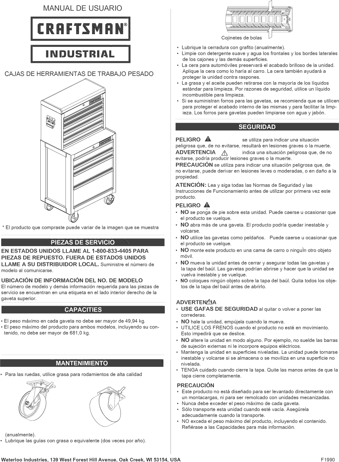 Page 5 of 8 - Craftsman 706452580 User Manual  TOOL CHEST - Manuals And Guides 1409282L