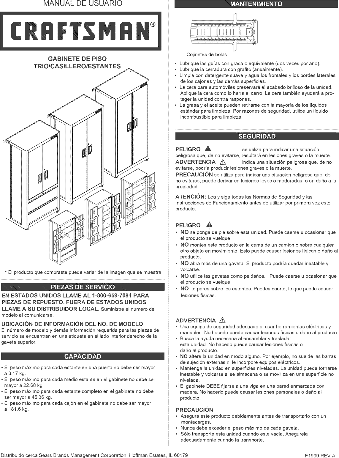 Page 5 of 8 - Craftsman 70646630 User Manual  FLOOR TOOL CABINET - Manuals And Guides 1409290L