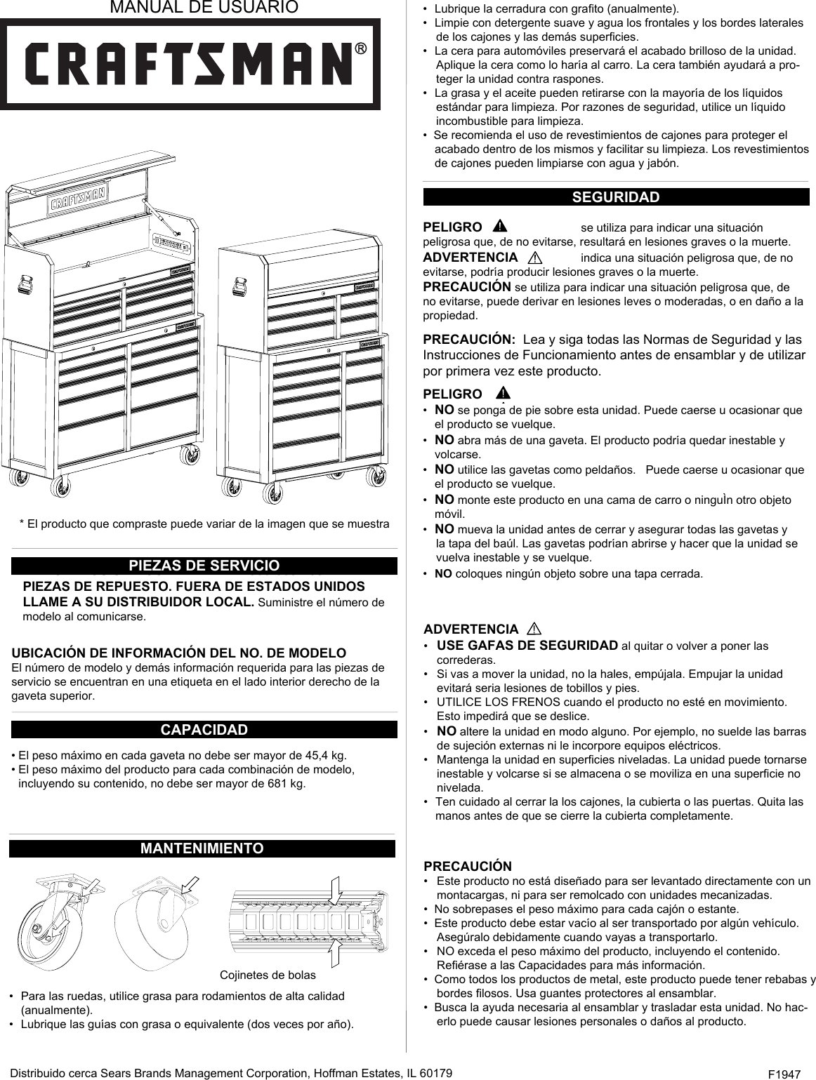 Page 5 of 8 - Craftsman 706586400 User Manual  TOOL CHEST - Manuals And Guides 1610106L