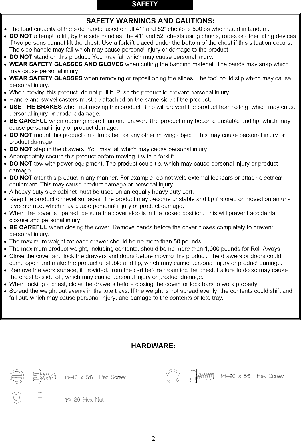 Page 2 of 8 - Craftsman 706591695 User Manual  MOBILE TOOL CART - Manuals And Guides L1003093