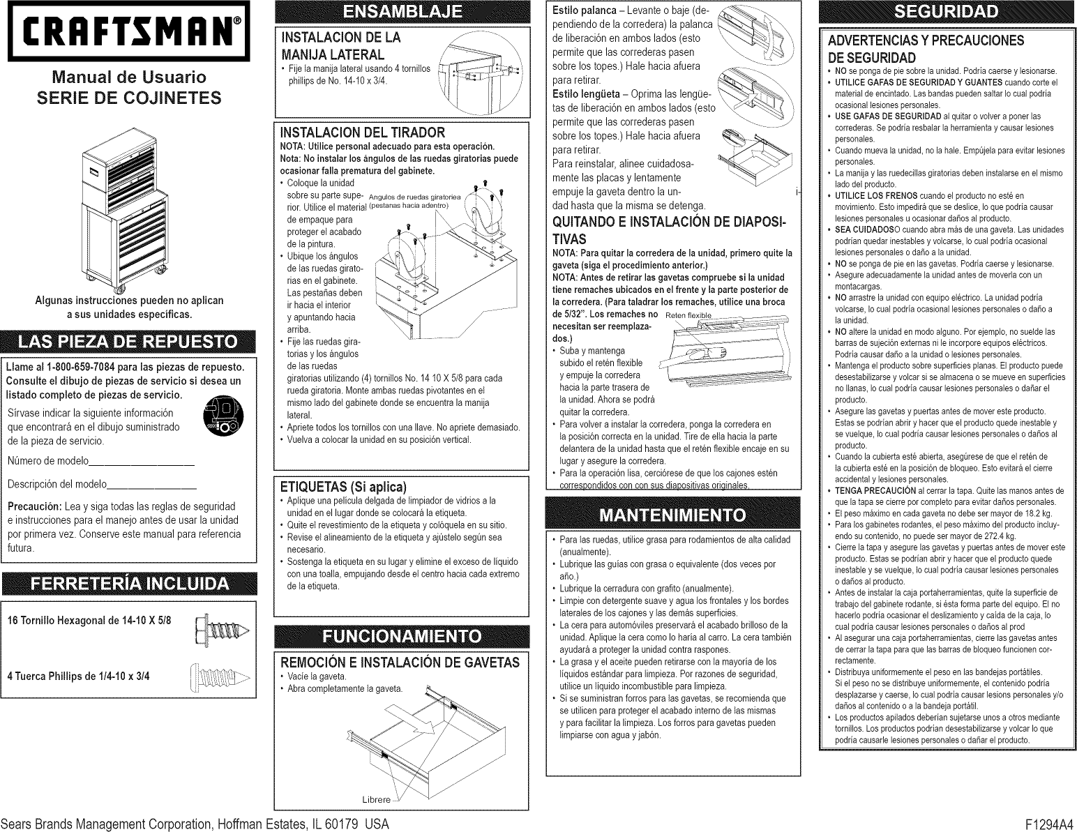 Page 2 of 2 - Craftsman 706620230 1206462L User Manual  TOOL CHEST - Manuals And Guides