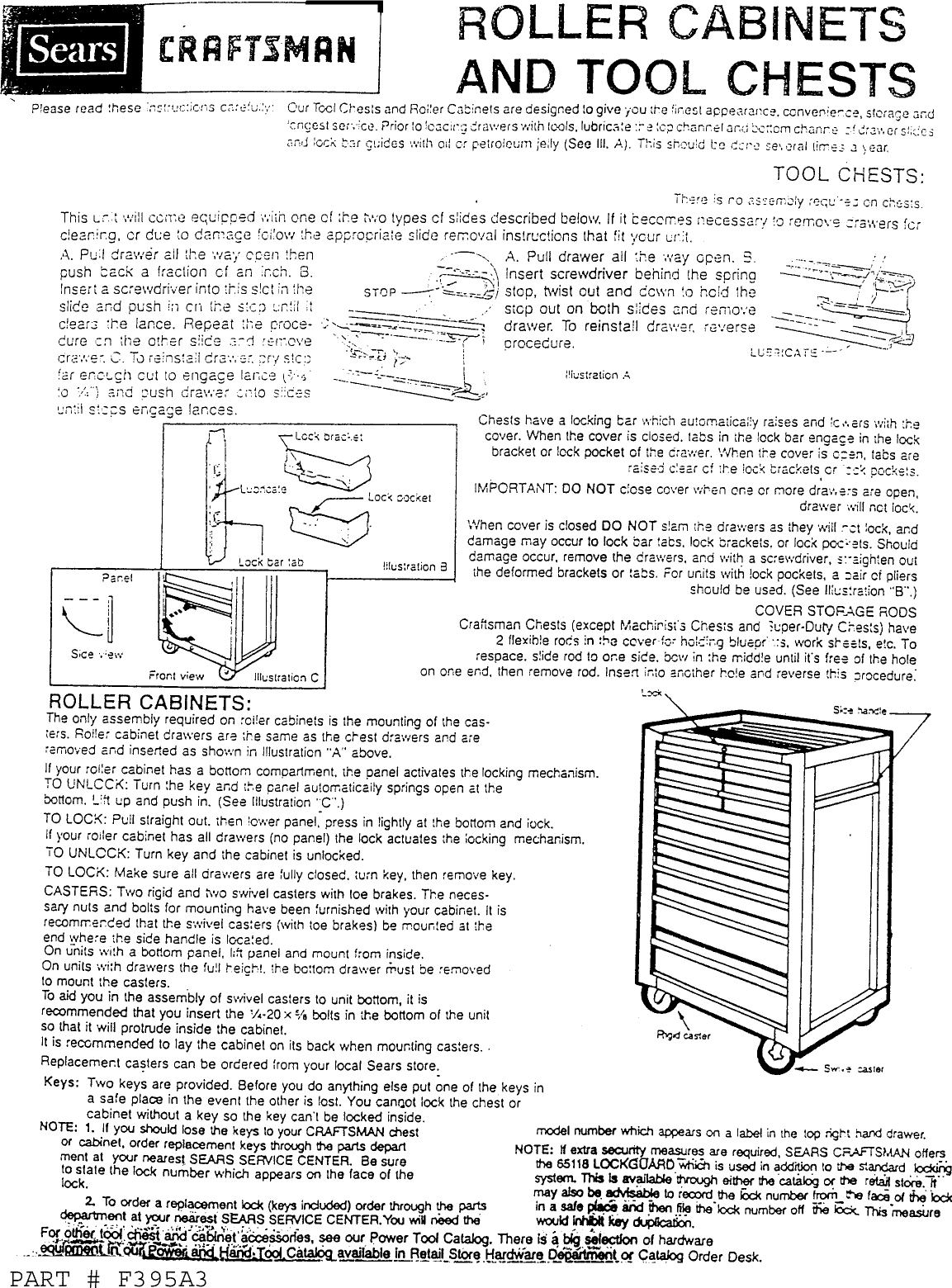 Page 1 of 1 - Craftsman 706650280 User Manual  8 DRAWER ROLLER CABINET - Manuals And Guides L0809039