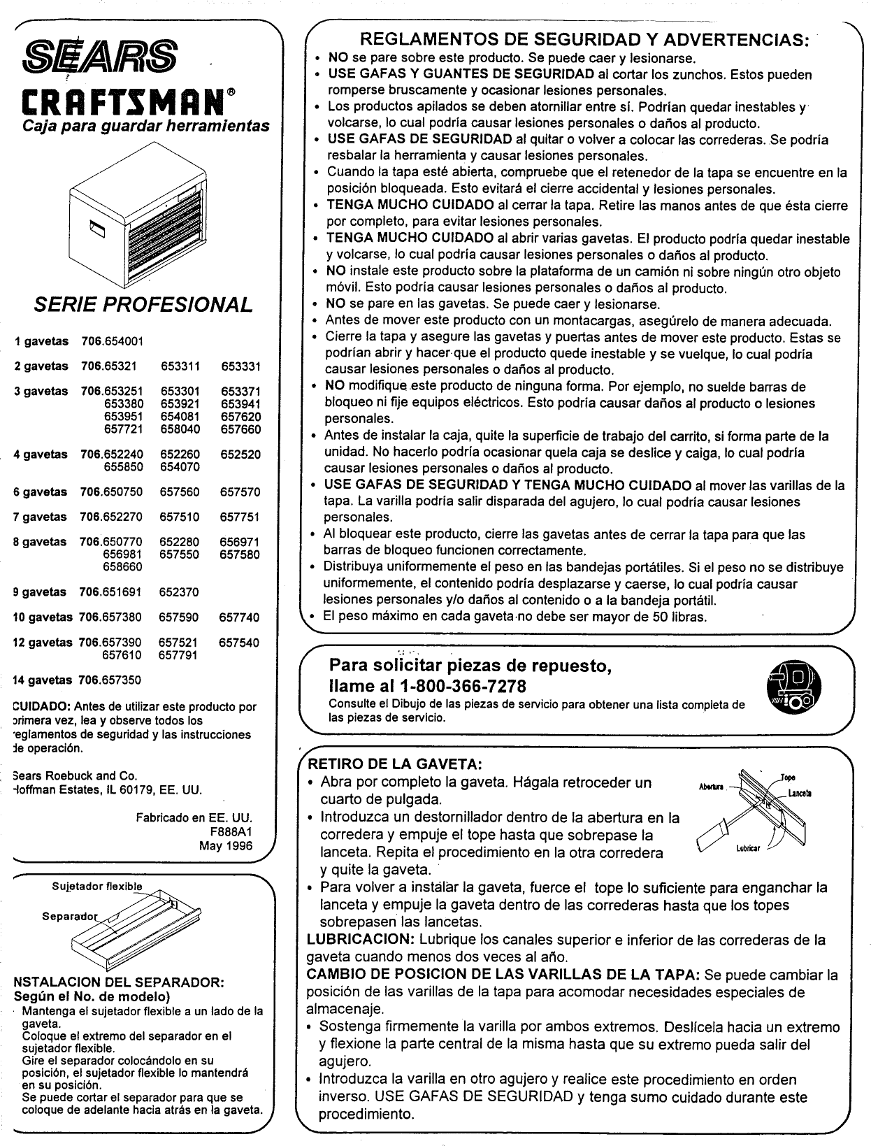Page 2 of 2 - Craftsman 706650750 User Manual  6 DRAWER PROFESSIONAL CHEST - Manuals And Guides L0809034