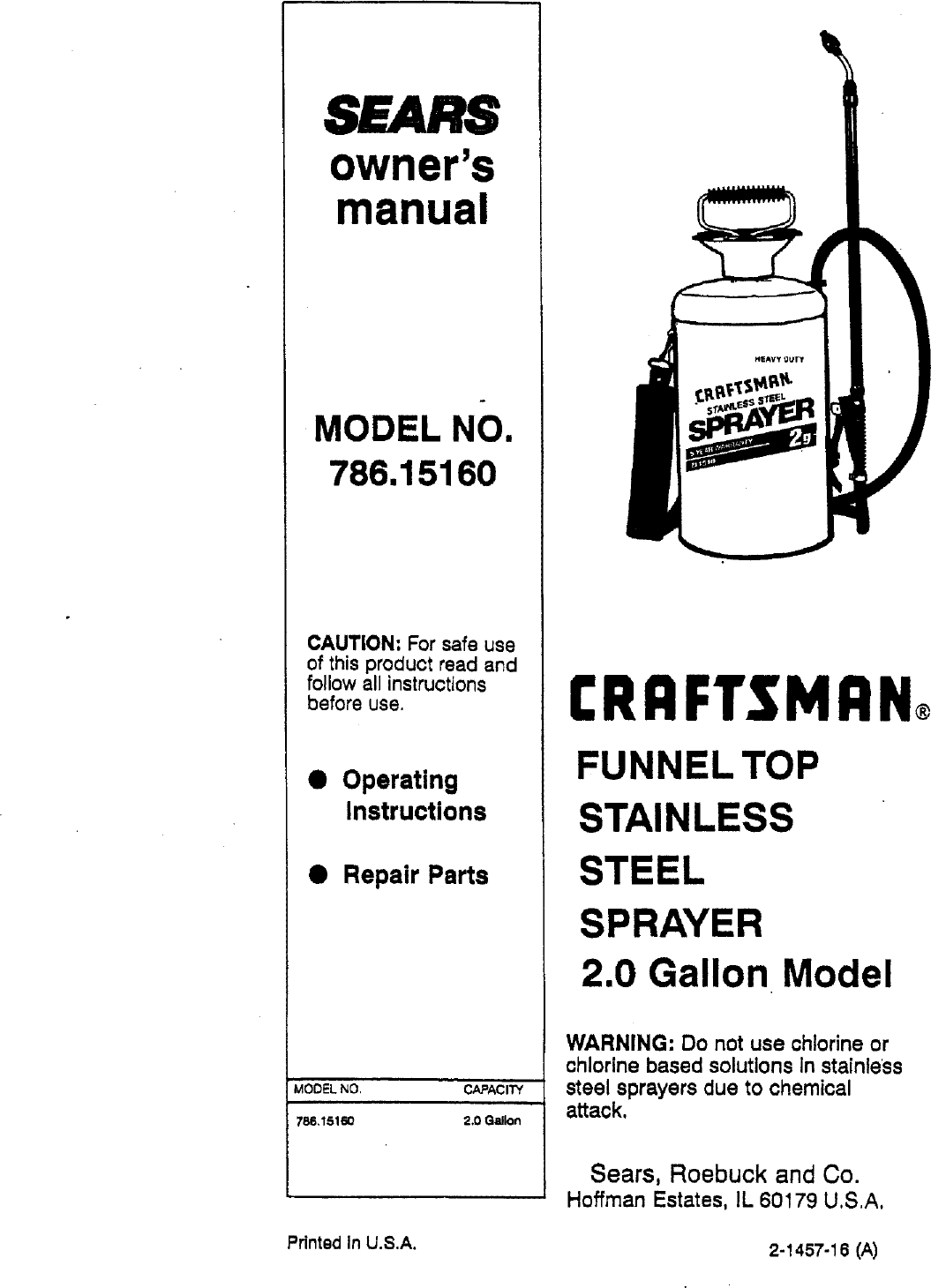 Page 1 of 6 - Craftsman 78615160 User Manual  SPRAY 2.0 GALLON - Manuals And Guides L0803447