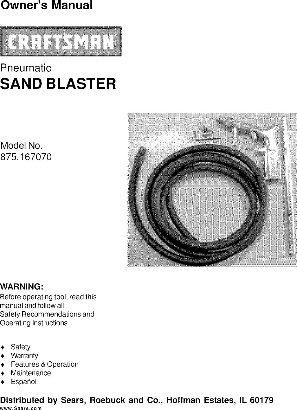 Page 1 of 5 - Craftsman 875167070 User Manual  SAND BLASTER - Manuals And Guides L0705090