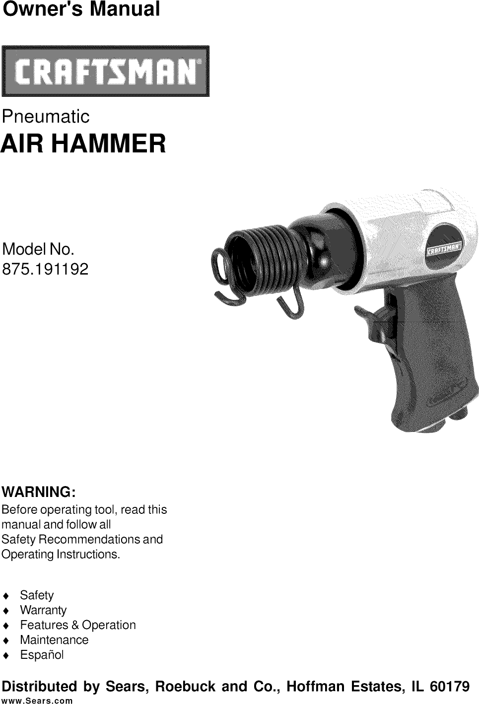 Page 1 of 9 - Craftsman 875191192 User Manual  AIR HAMMER - Manuals And Guides L0906026