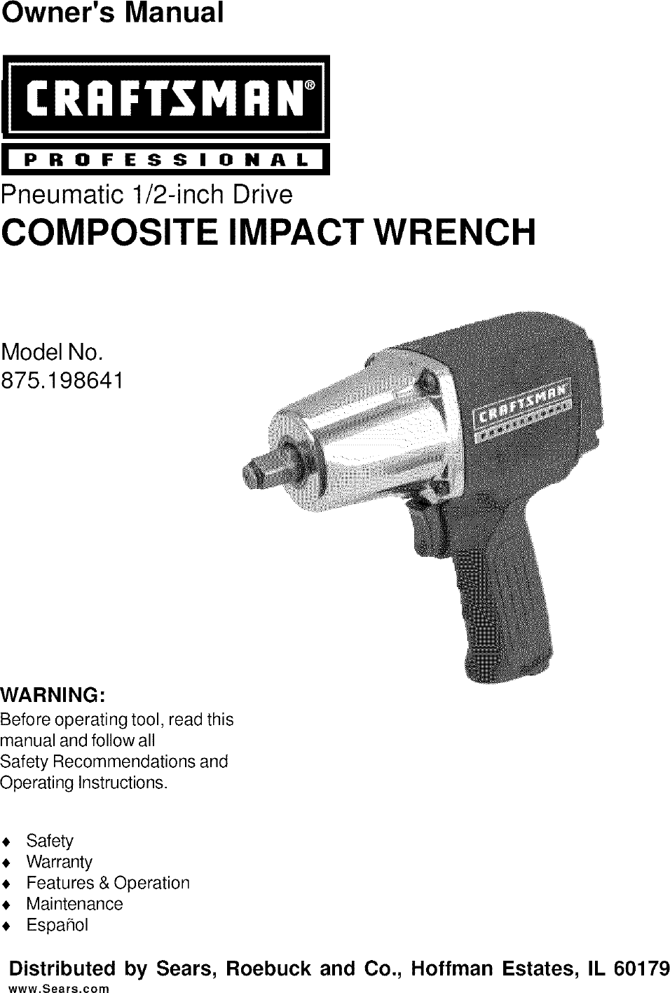 Craftsman 875198641 User Manual IMPACT WRENCH Manuals And Guides L0710608