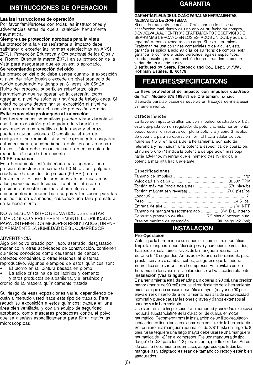 Page 7 of 12 - Craftsman 875198641 User Manual  IMPACT WRENCH - Manuals And Guides L0710608