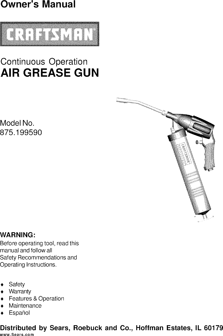 Page 1 of 5 - Craftsman 875199590 User Manual  AIR GREASE GUN - Manuals And Guides L0705091