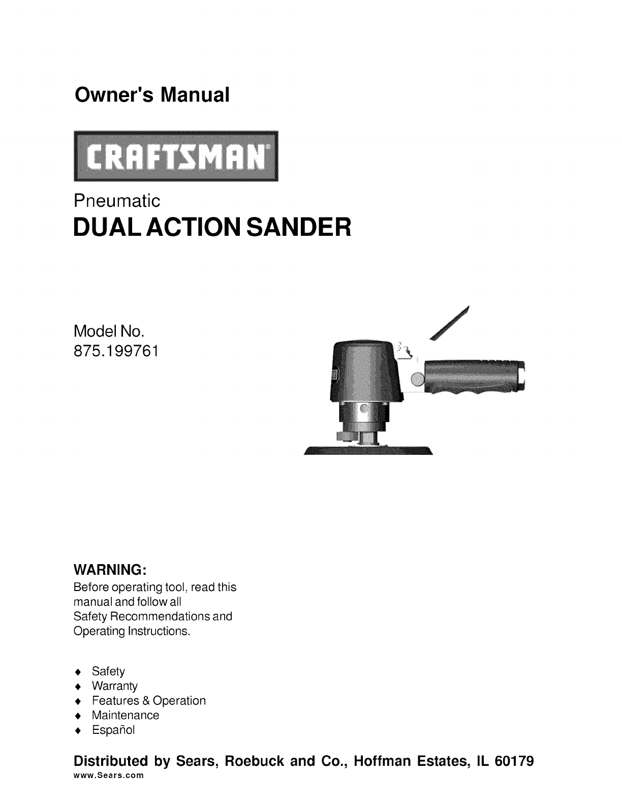 Craftsman 875199761 User Manual DUAL ACTION SANDER Manuals And Guides