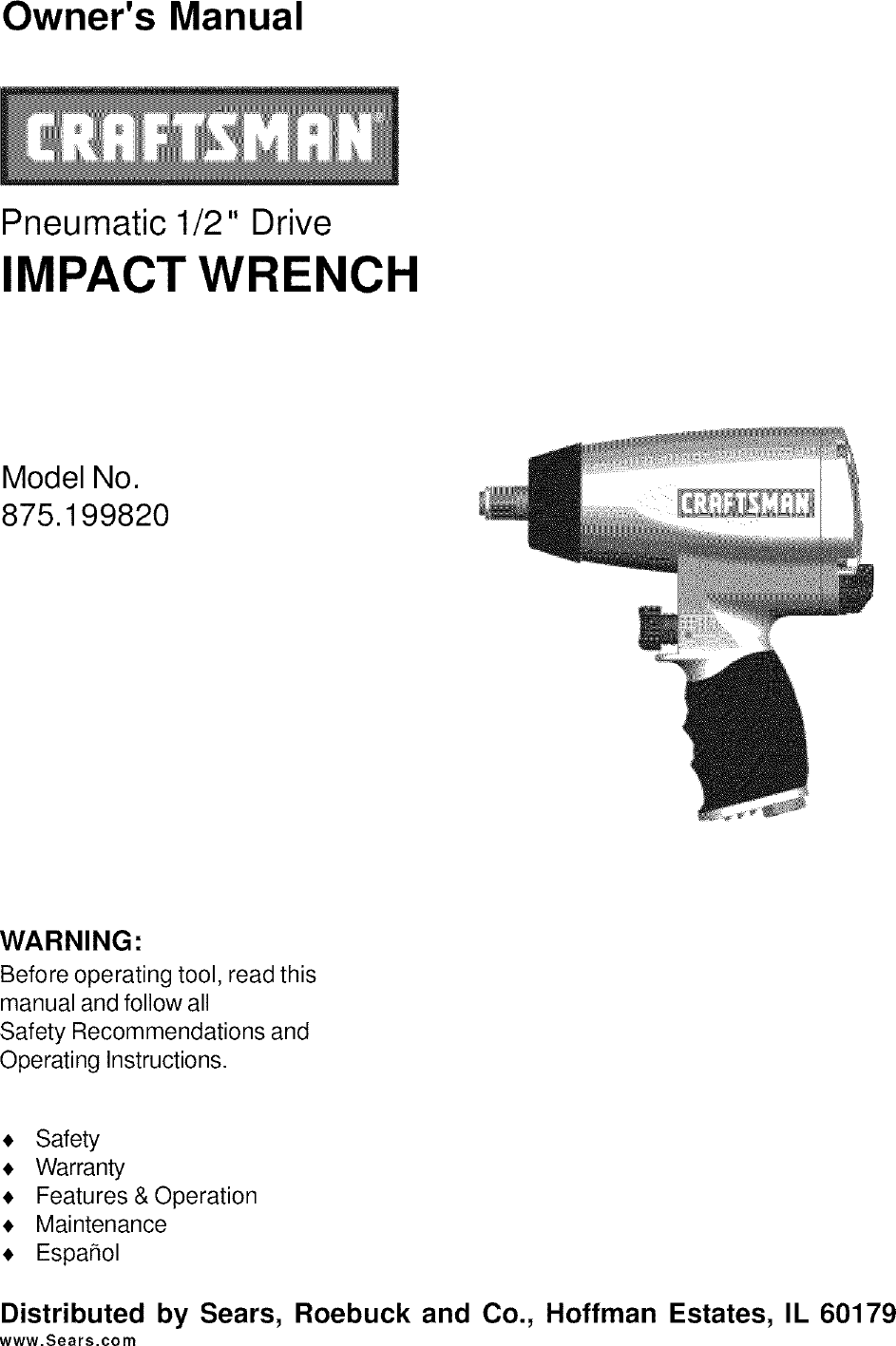 Page 1 of 11 - Craftsman 875199820 User Manual  IMPACT WRENCH - Manuals And Guides L0801030