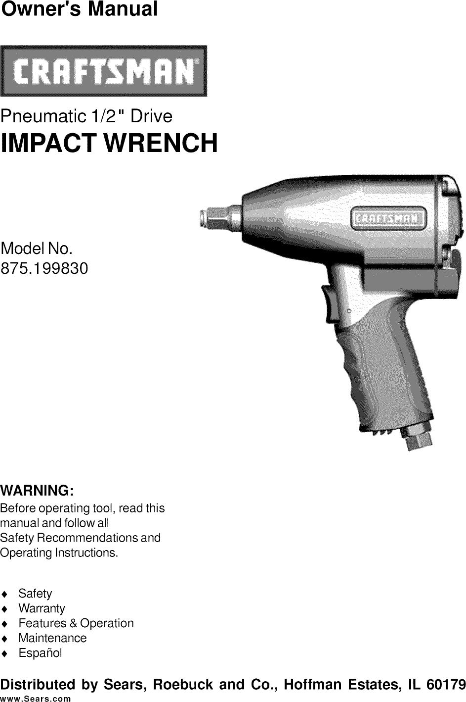 Page 1 of 4 - Craftsman 875199830 User Manual  IMPACT WRENCH - Manuals And Guides L0809407
