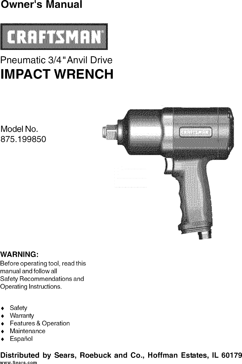 Page 1 of 11 - Craftsman 875199850 User Manual  IMPACT WRENCH - Manuals And Guides L0801177