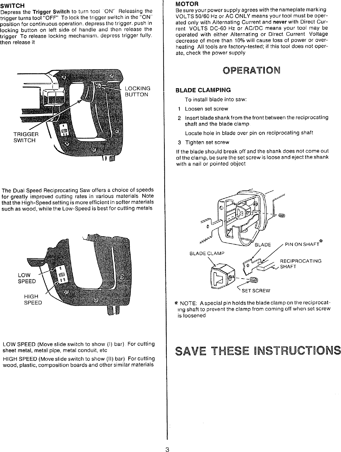 Craftsman 900271221 User Manual DUAL SPEED RECIPROCATING SAW Manuals