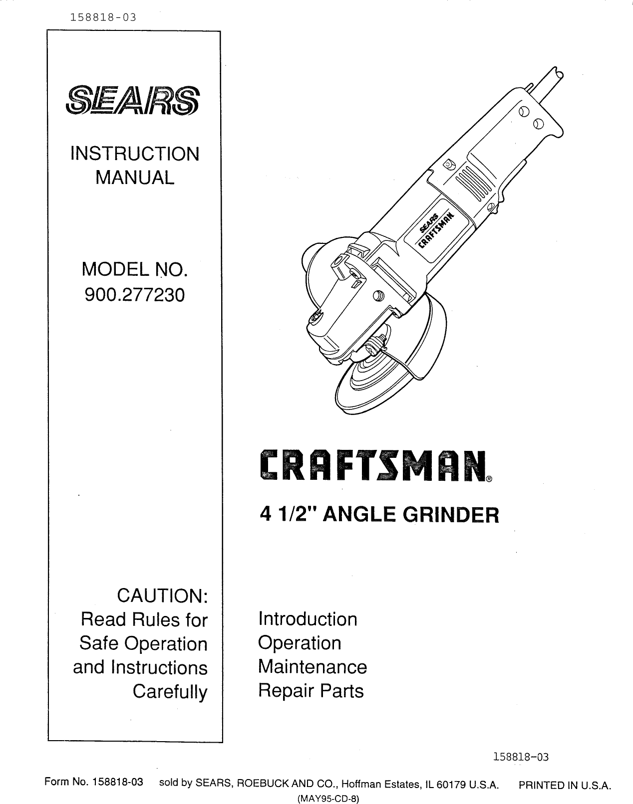 Page 1 of 8 - Craftsman 900277230 User Manual  ANGLE GRINDER - Manuals And Guides 1006464L