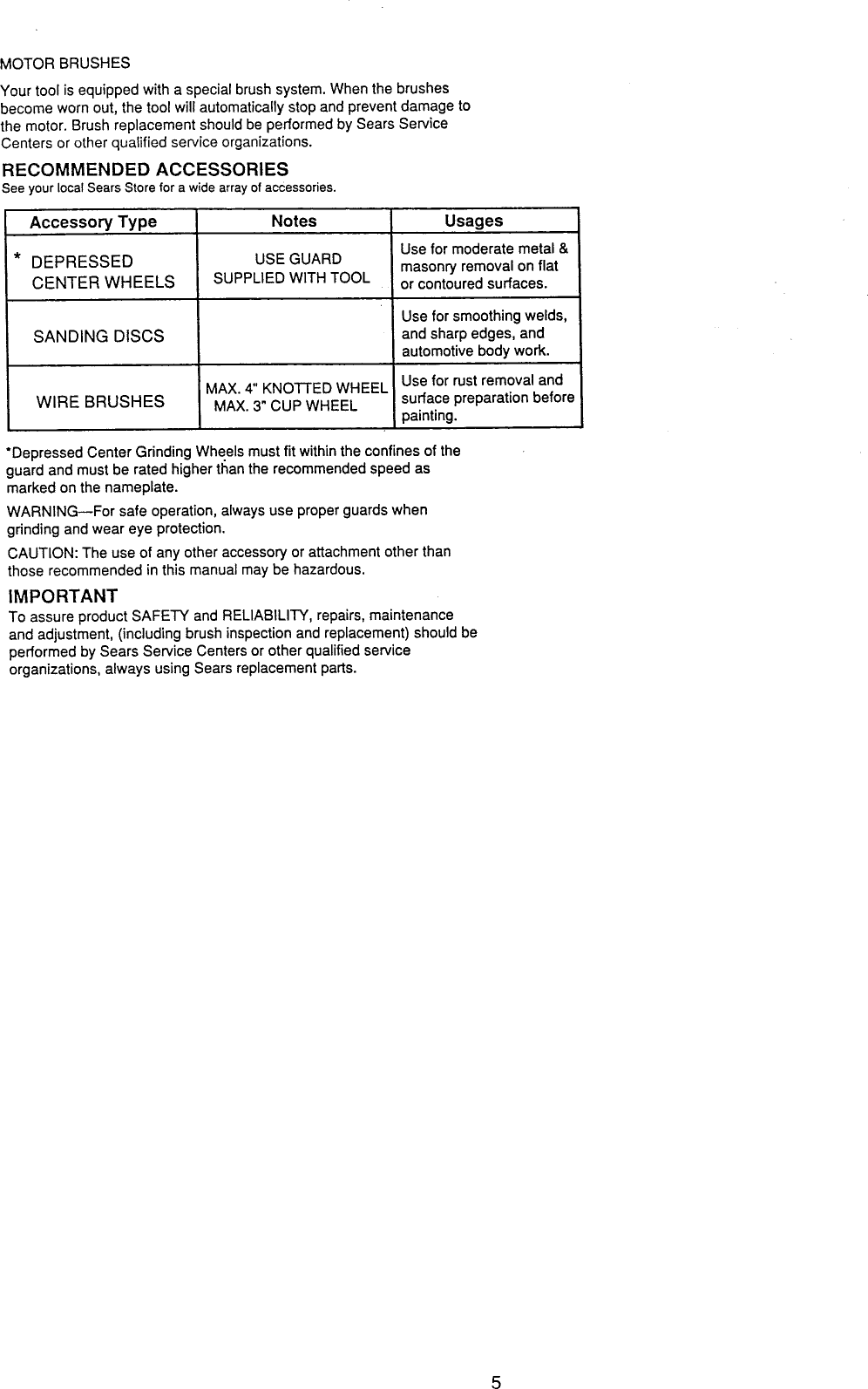 Page 5 of 8 - Craftsman 900277230 User Manual  ANGLE GRINDER - Manuals And Guides 1006464L