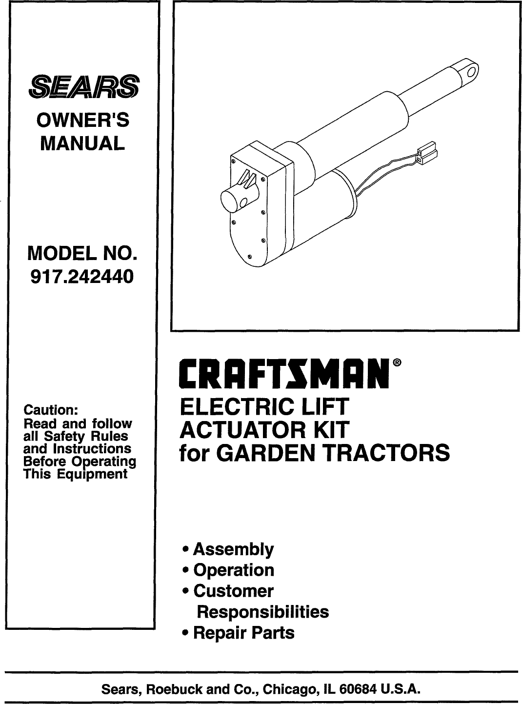 Craftsman 917242440 User Manual KIT ELECTRIC LIFT Manuals And Guides