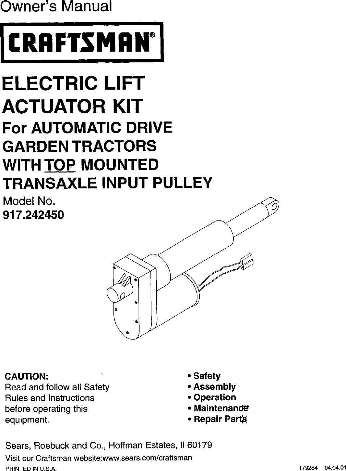 Craftsman 917242450 User Manual ELECTRIC ACTUATOR Manuals And Guides