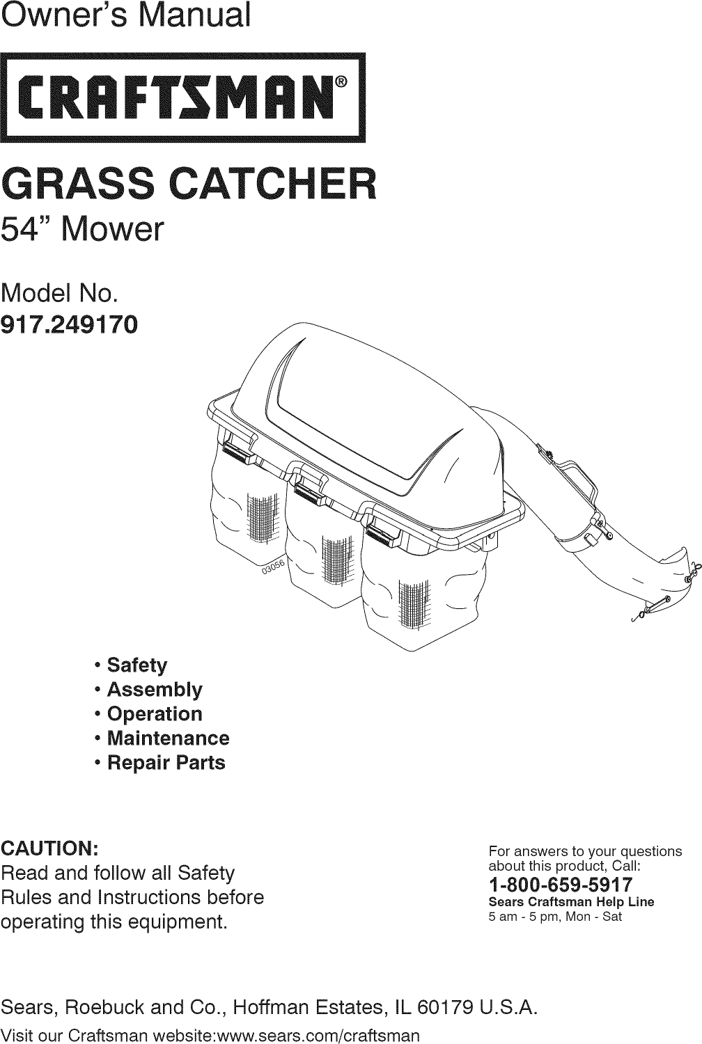 Craftsman 917249170 User Manual GRASS CATCHER Manuals And Guides L0904180