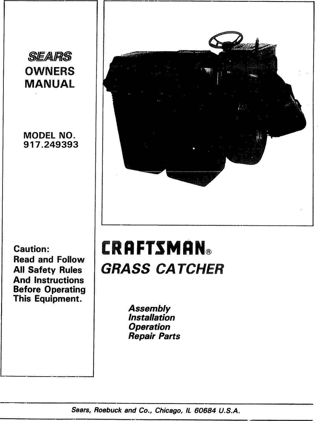 Craftsman 917249393 User Manual GRASS CATCHER Manuals And Guides L0910220