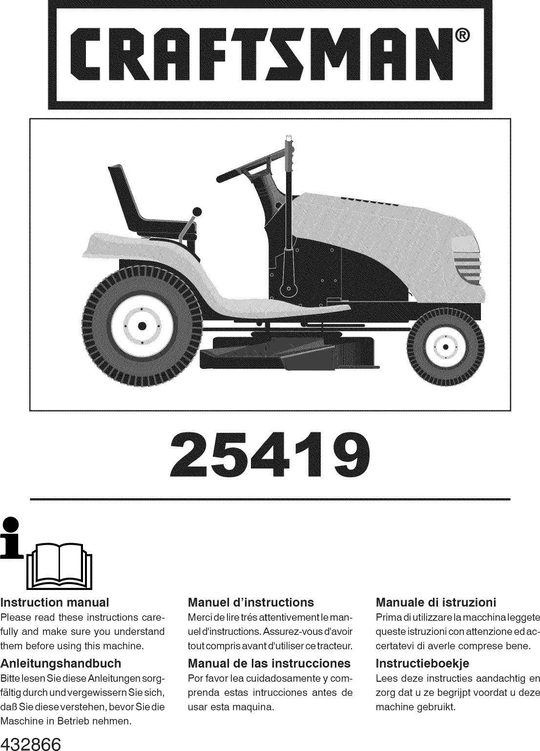 Craftsman 917254191 User Manual TRACTOR Manuals And Guides L0912252