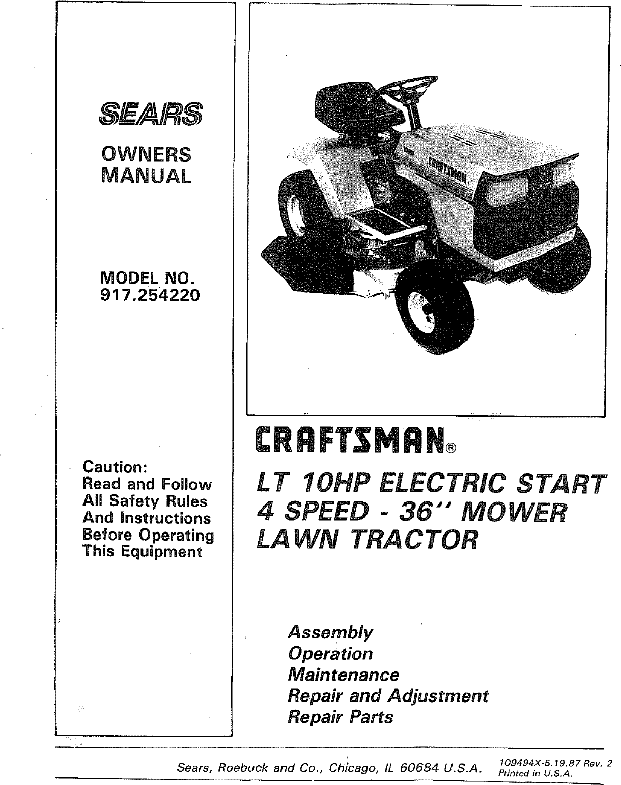 Craftsman r1000 discount riding mower manual