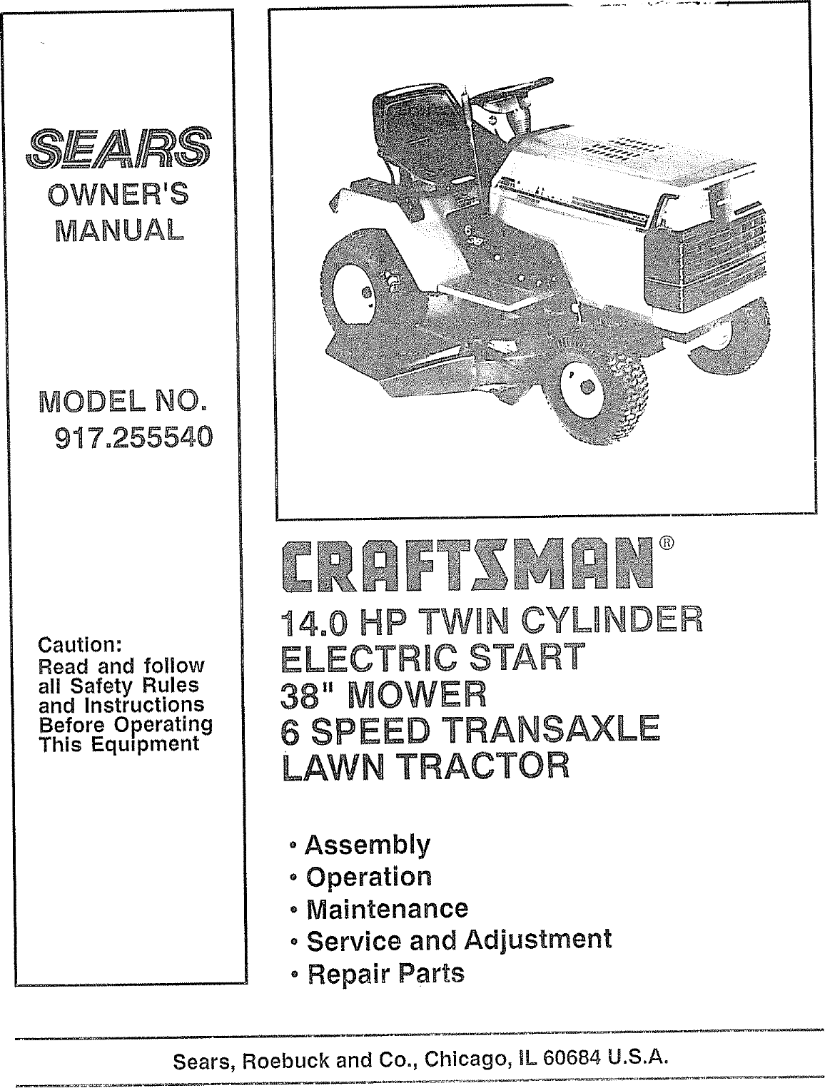 Craftsman 917255540 User Manual MOWER Manuals And Guides L0804436