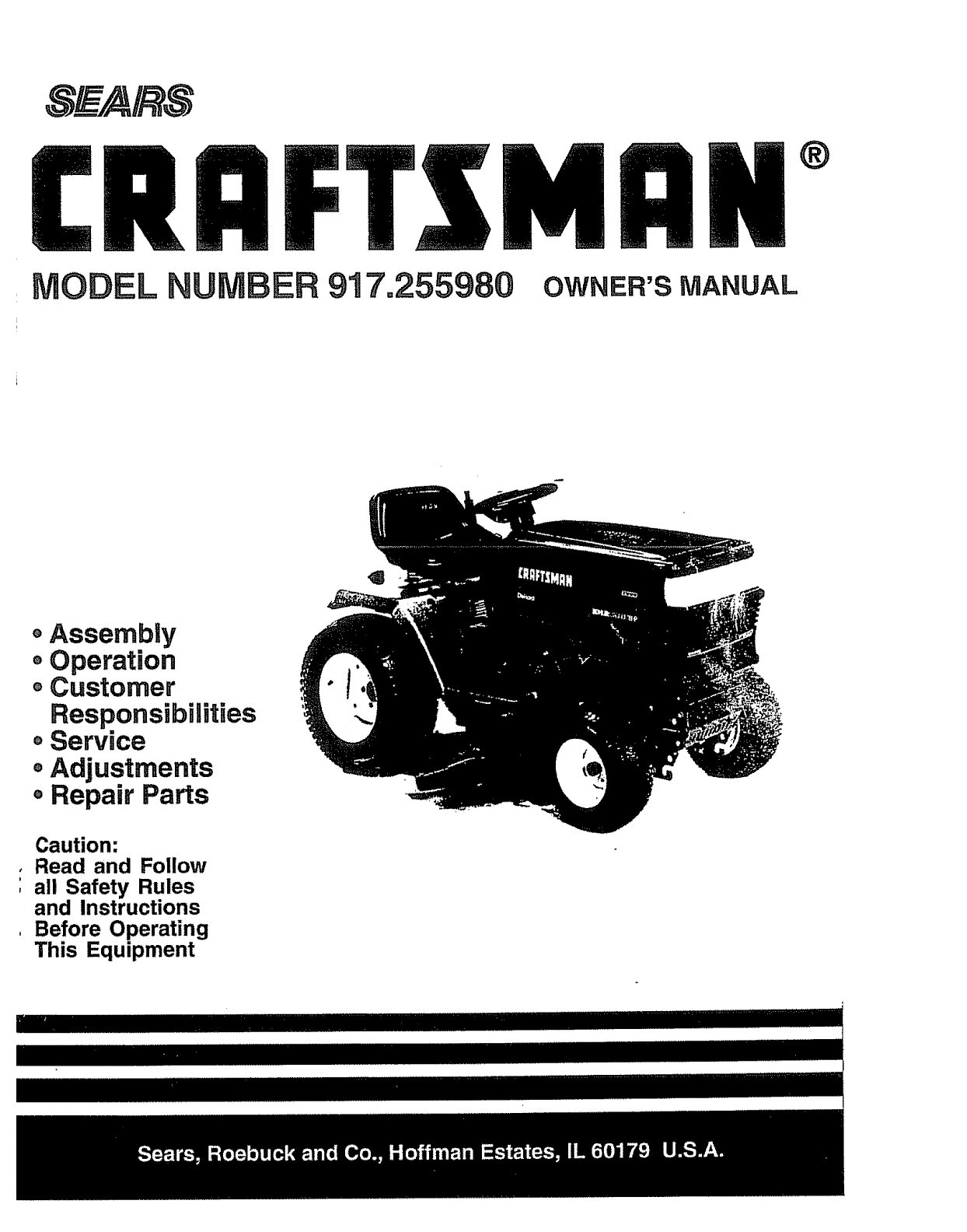 Craftsman 917255980 User Manual Lawn, Tractor Manuals And Guides 1008359L