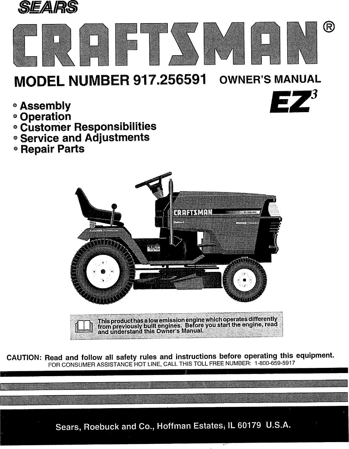 Craftsman 917256591 User Manual TRACTOR Manuals And Guides L0805610