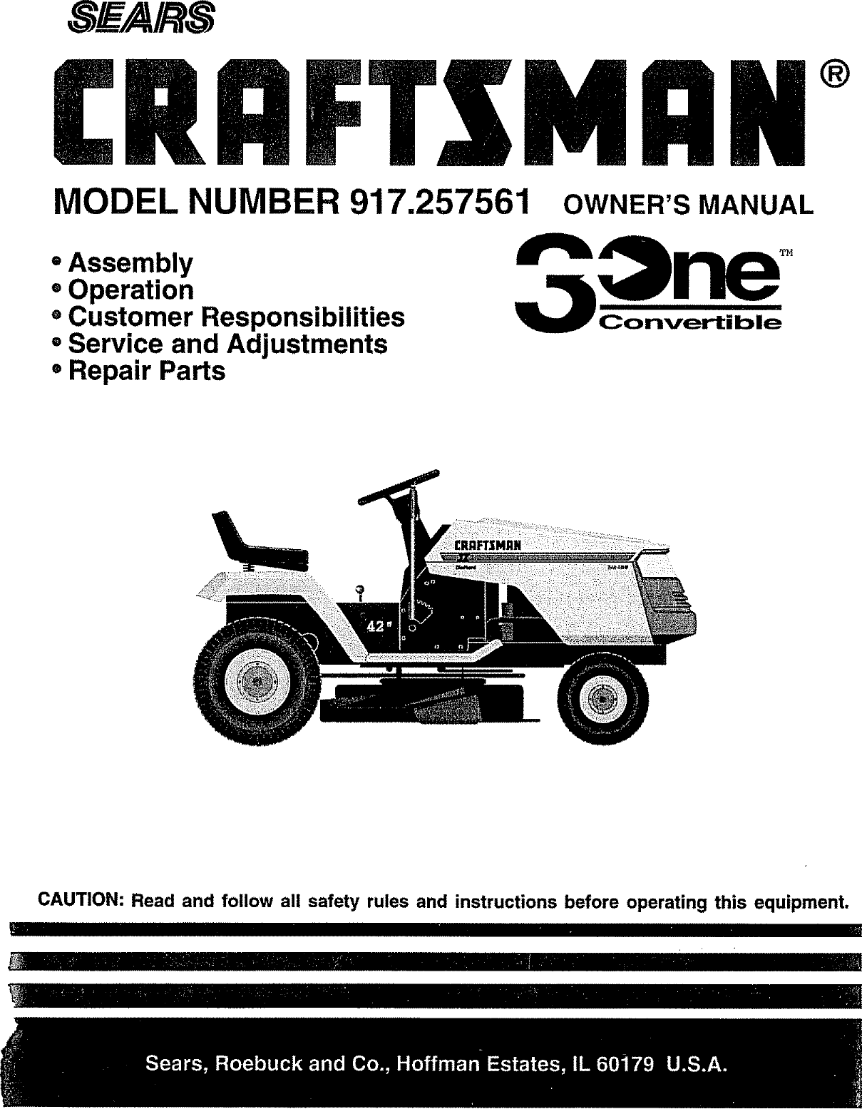 Craftsman 917257561 User Manual Lawn, Tractor Manuals And Guides L0708440