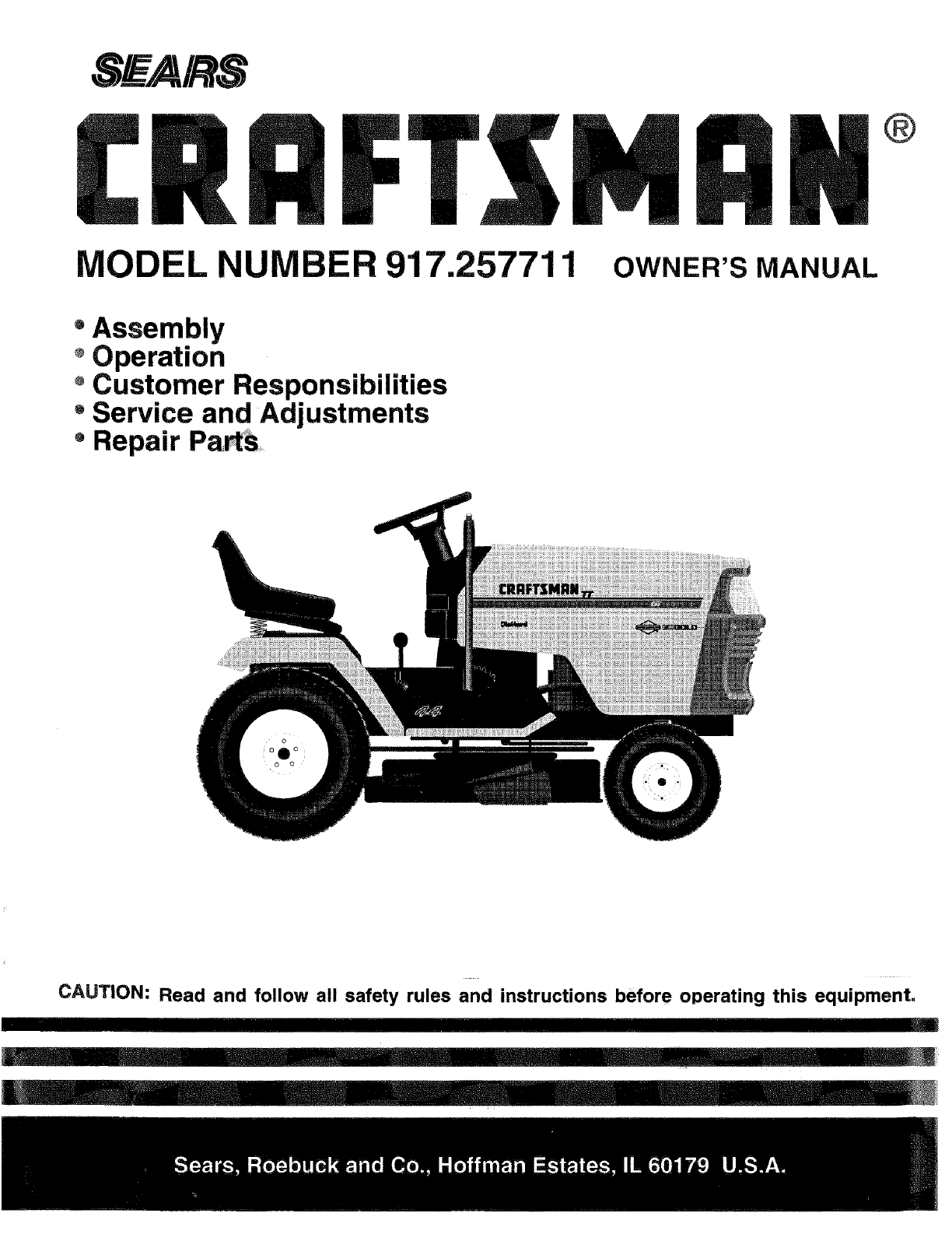 Craftsman 917257711 User Manual Tractor