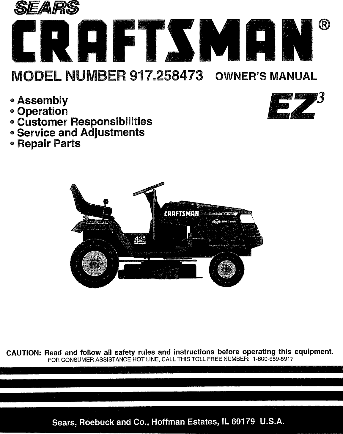Craftsman 917258473 User Manual TRACTOR Manuals And Guides 1006759L