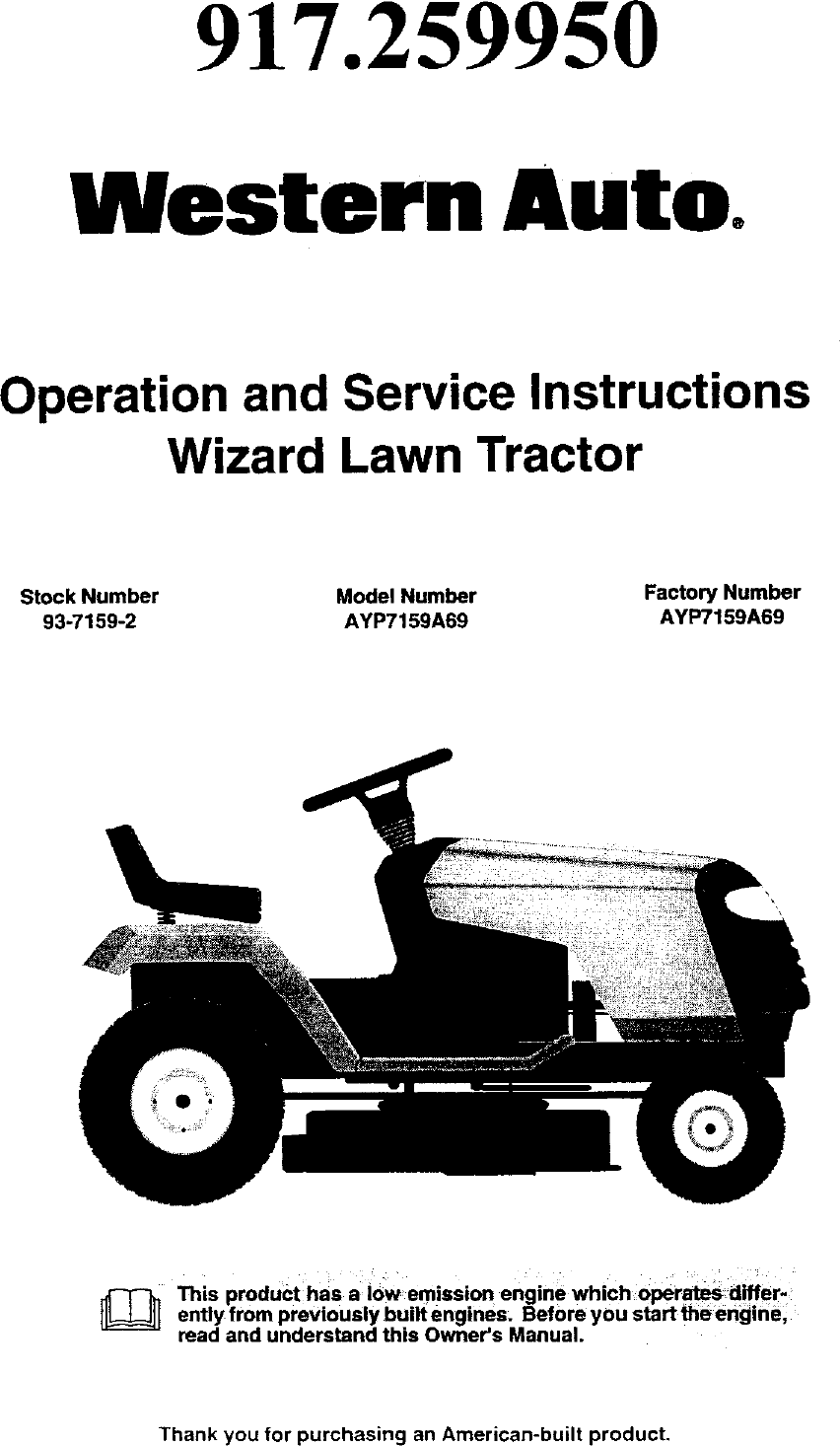 Craftsman 917259950 User Manual LAWN TRACTOR Manuals And Guides L0203155