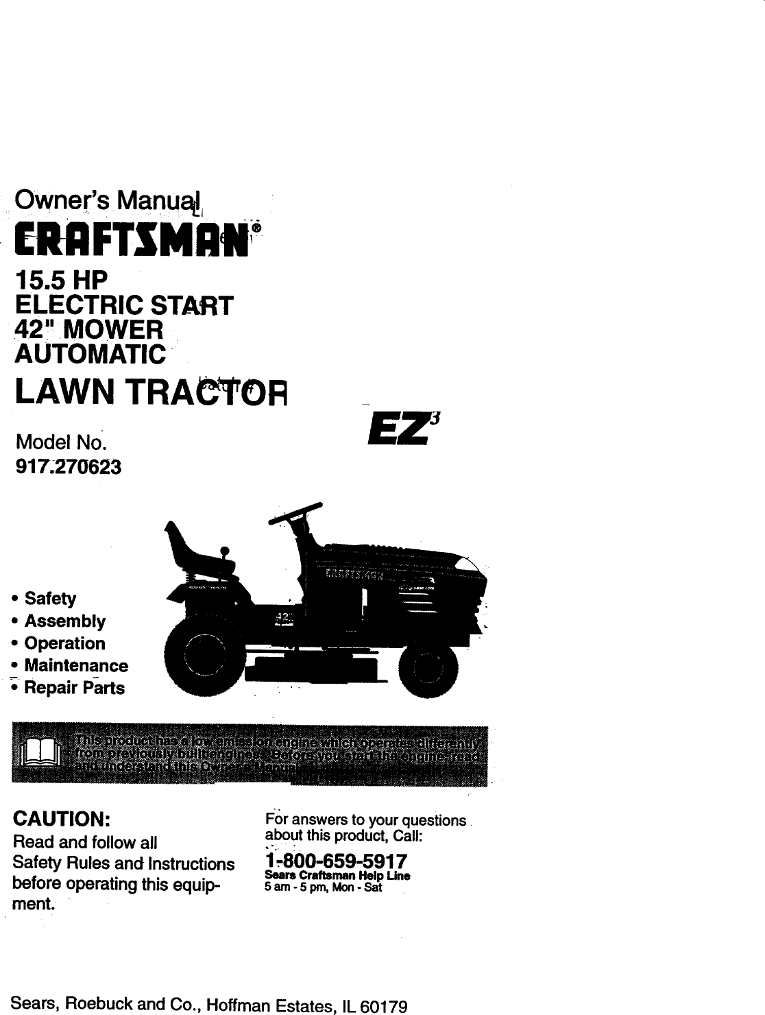 Craftsman 917270623 User Manual ELECTRIC START 42 AUTOMATIC MOWER
