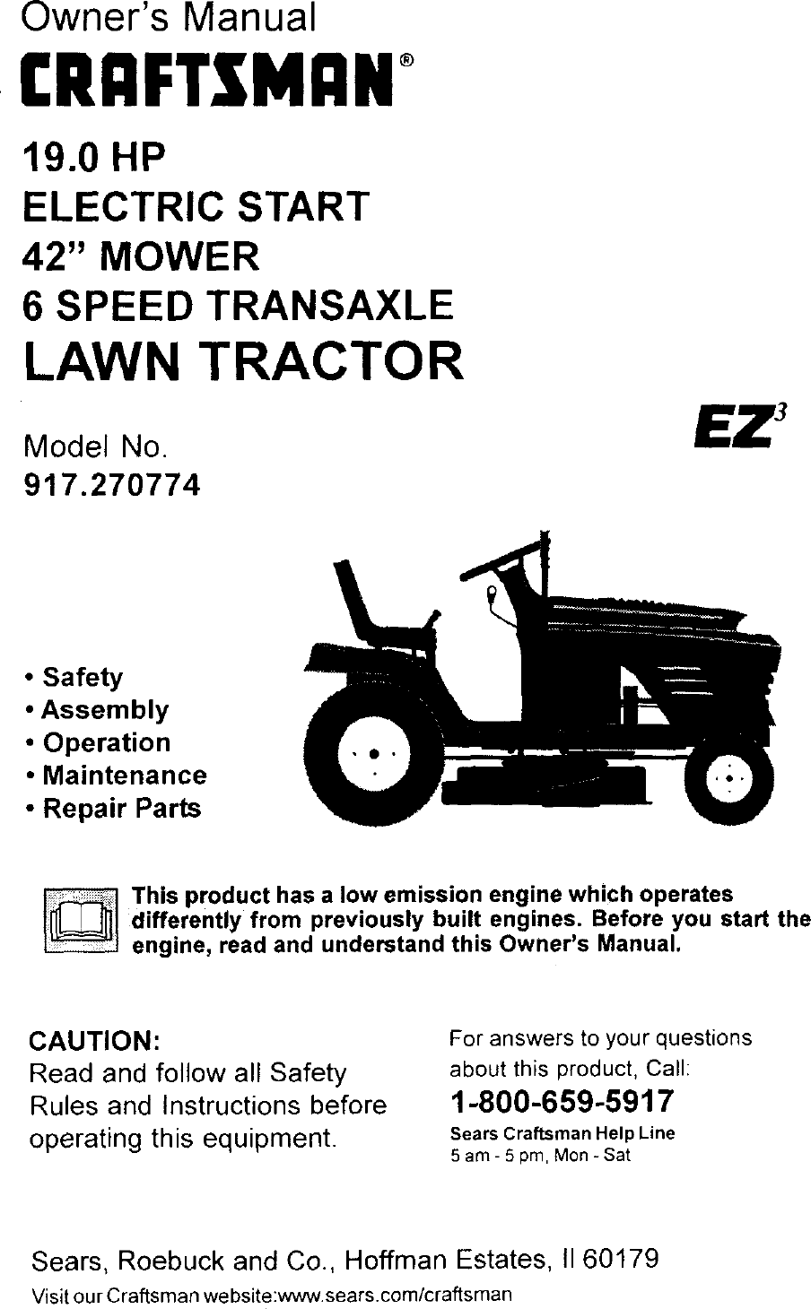 Craftsman 917270774 User Manual LAWN TRACTOR Manuals And Guides L9910385
