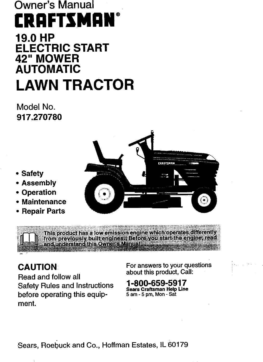 Craftsman 917270780 User Manual LAWN TRACTOR Manuals And Guides 98120019