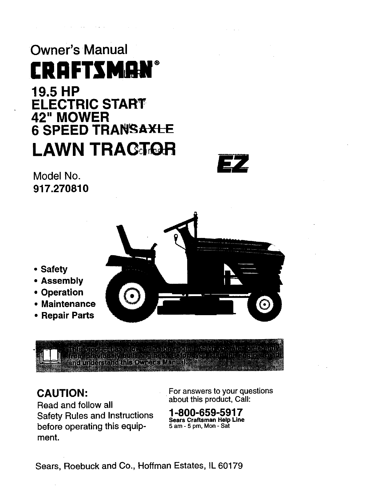Craftsman 917270810 User Manual Tractor Manuals And Guides 98100087