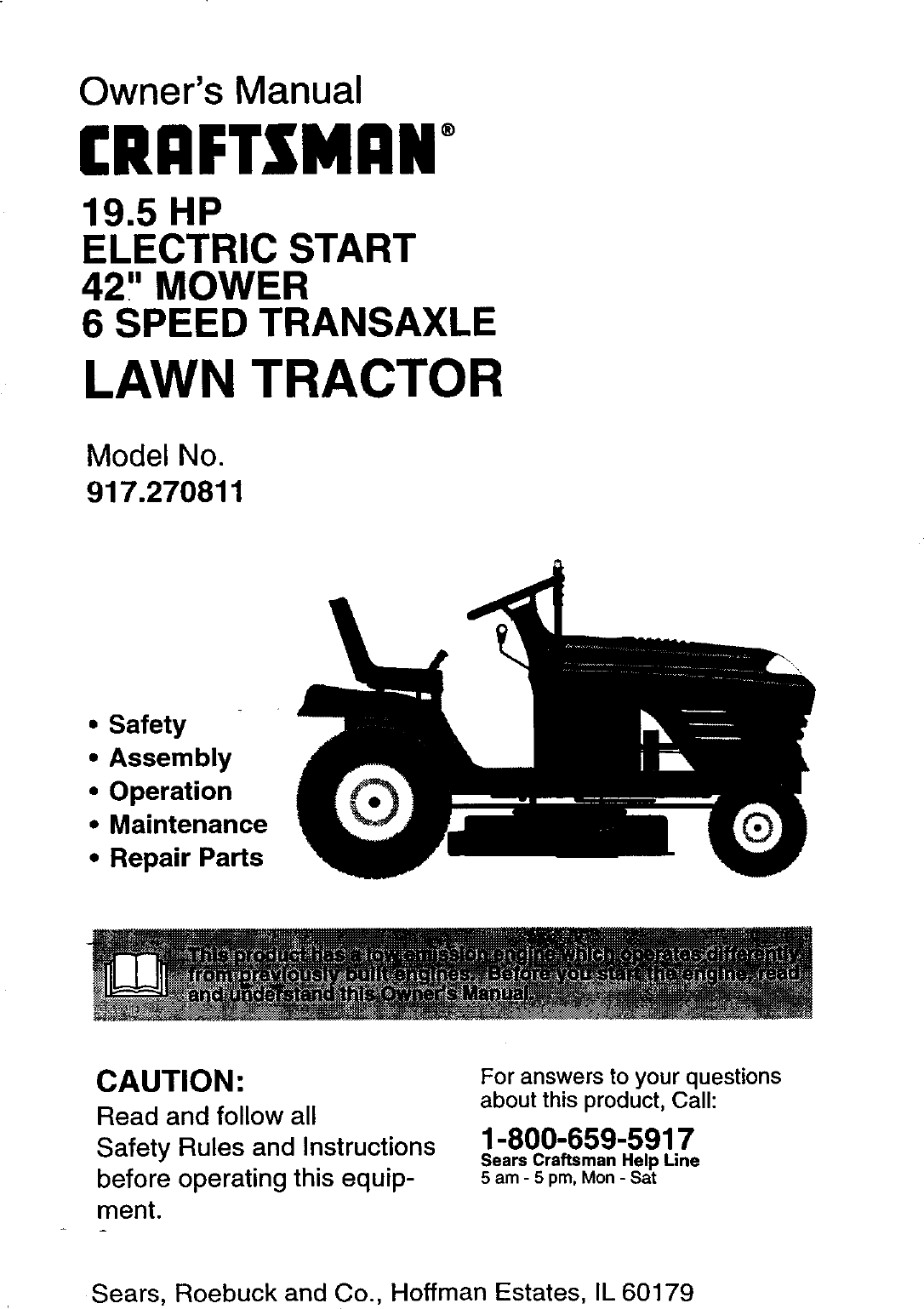 Craftsman 917270811 User Manual LAWN TRACTOR Manuals And Guides 98120015