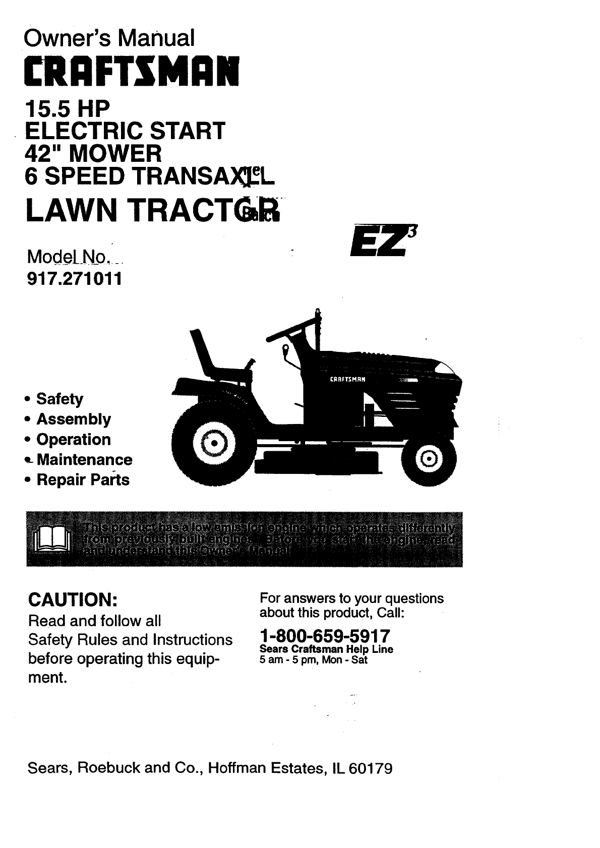 Craftsman 917271011 User Manual 15 5 Hp Electric Start 6 Speed Transaxle Lawn Trac Manuals And Guides 98080207