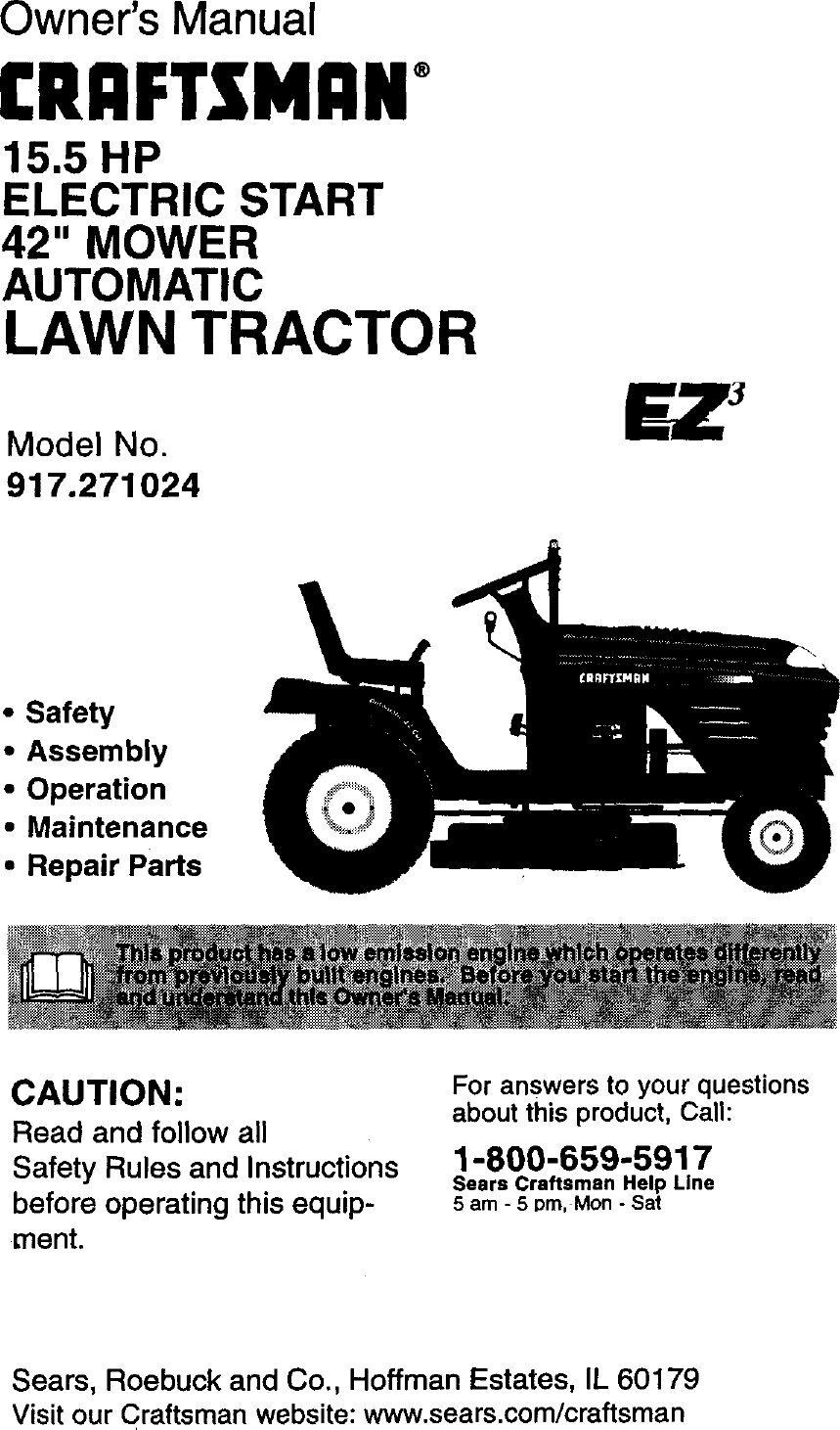 Craftsman 917271024 User Manual LAWN TRACTOR Manuals And Guides L9910390