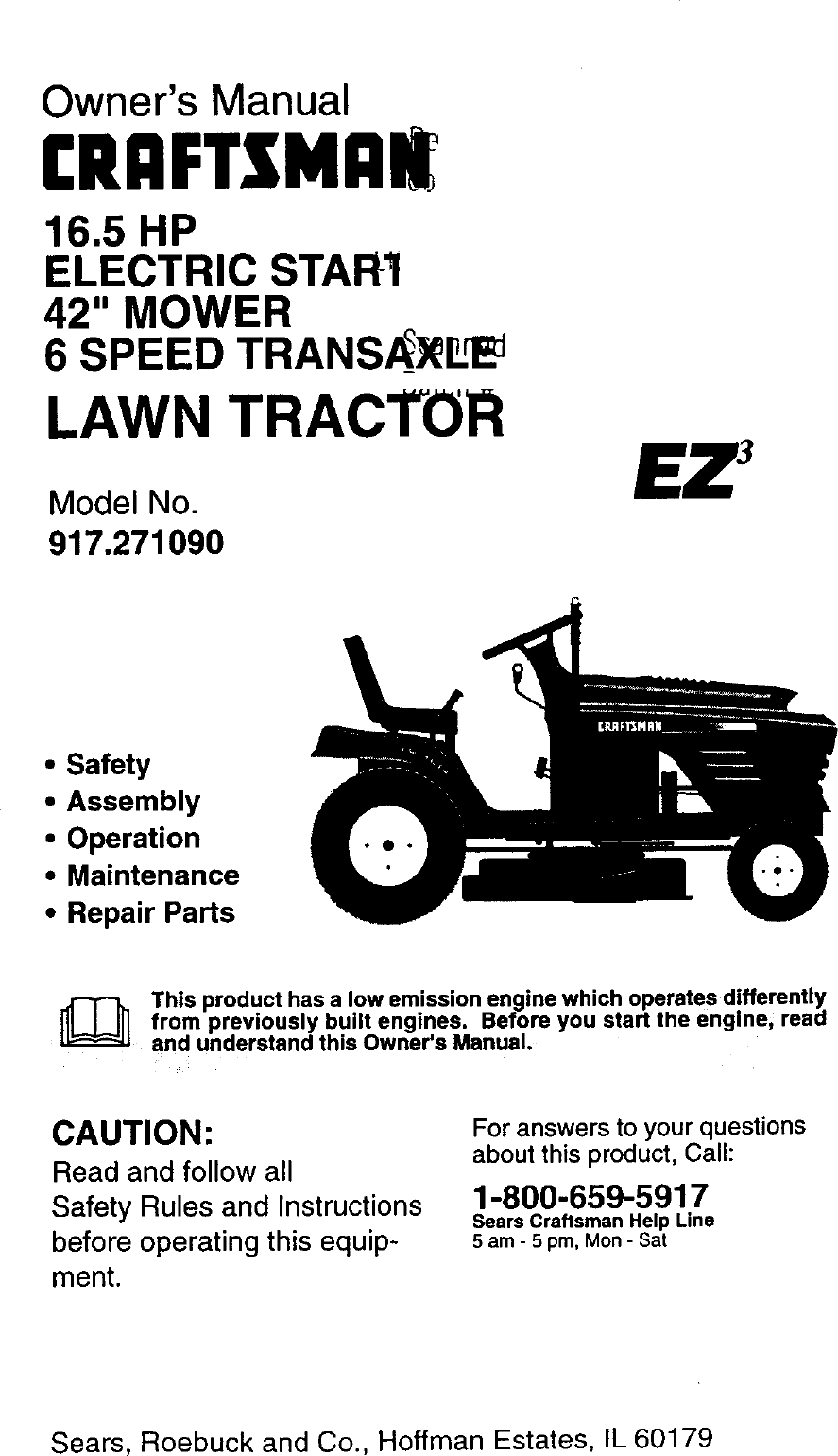 Craftsman 917271090 User Manual LAWN TRACTOR Manuals And Guides 99020019