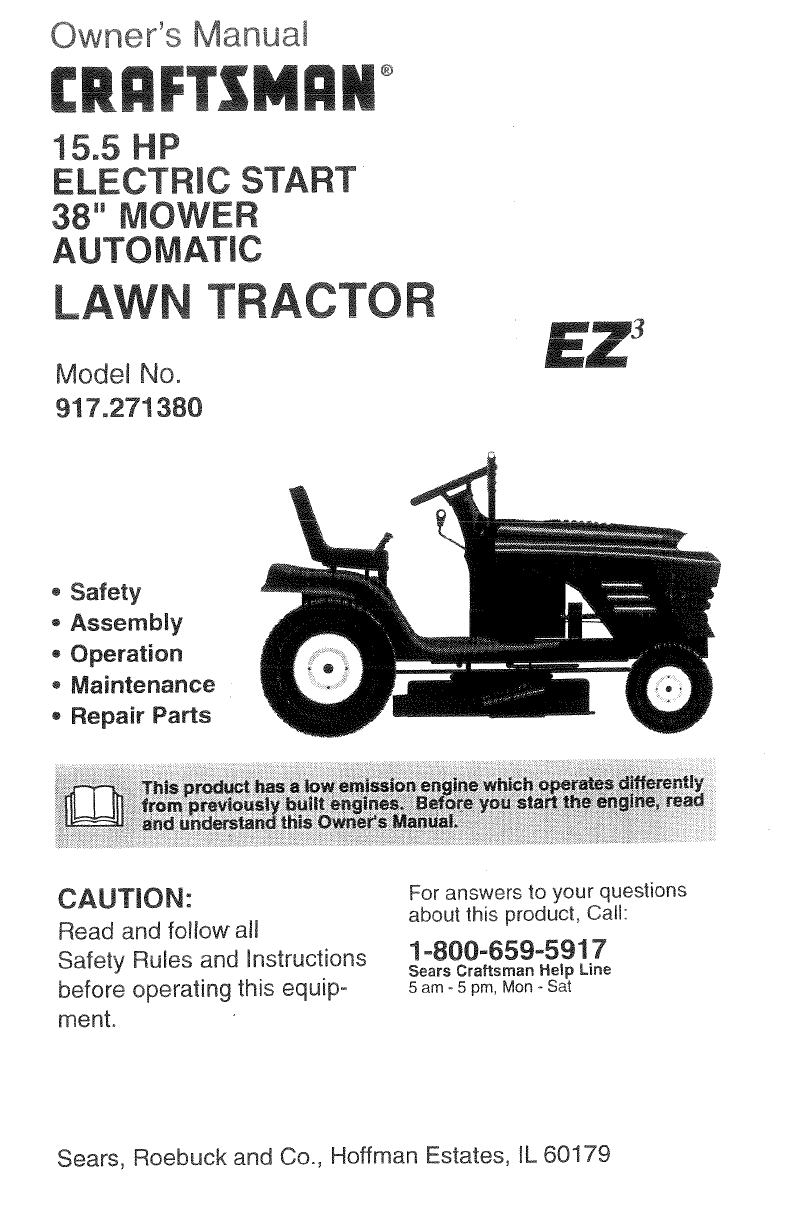Craftsman 917271380 User Manual Tractor