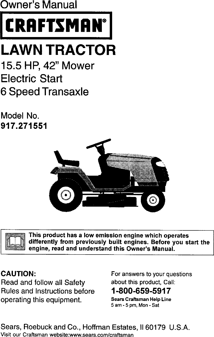 Craftsman 917271551 User Manual LAWN TRACTOR Manuals And Guides L0202140