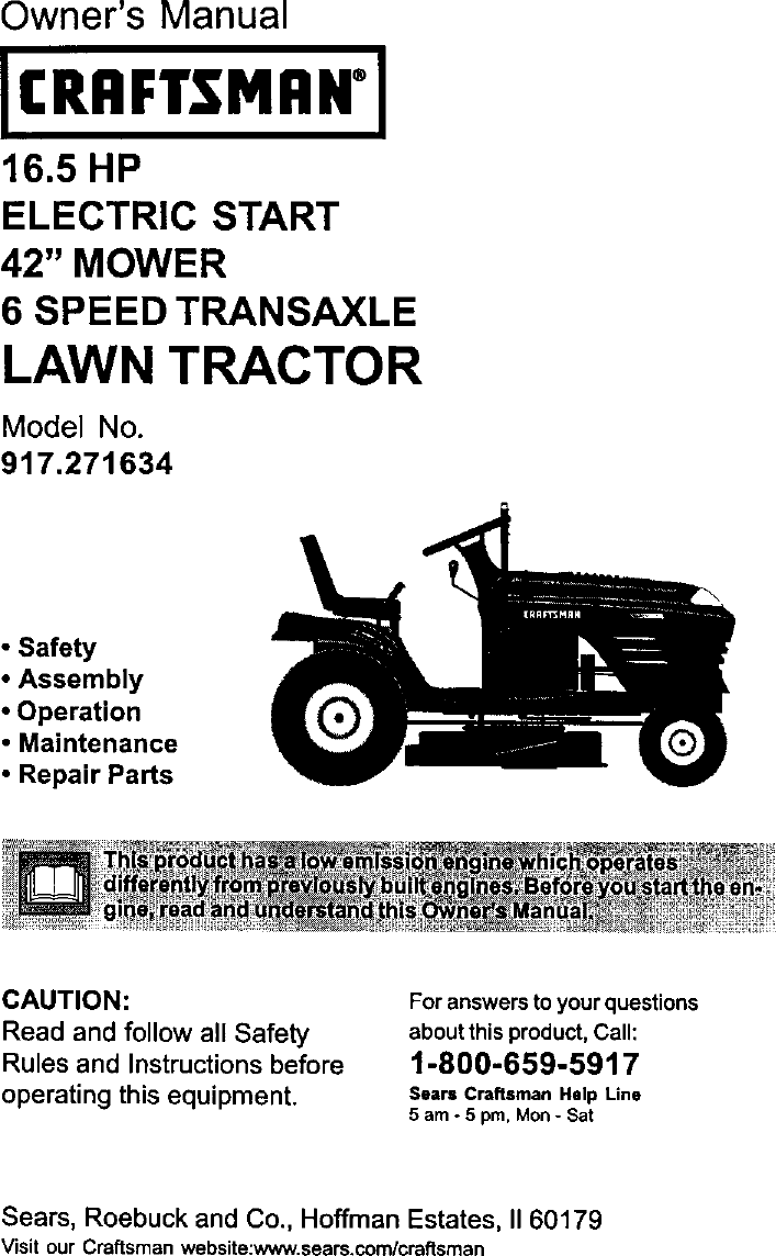 Craftsman M110 Mower Manual