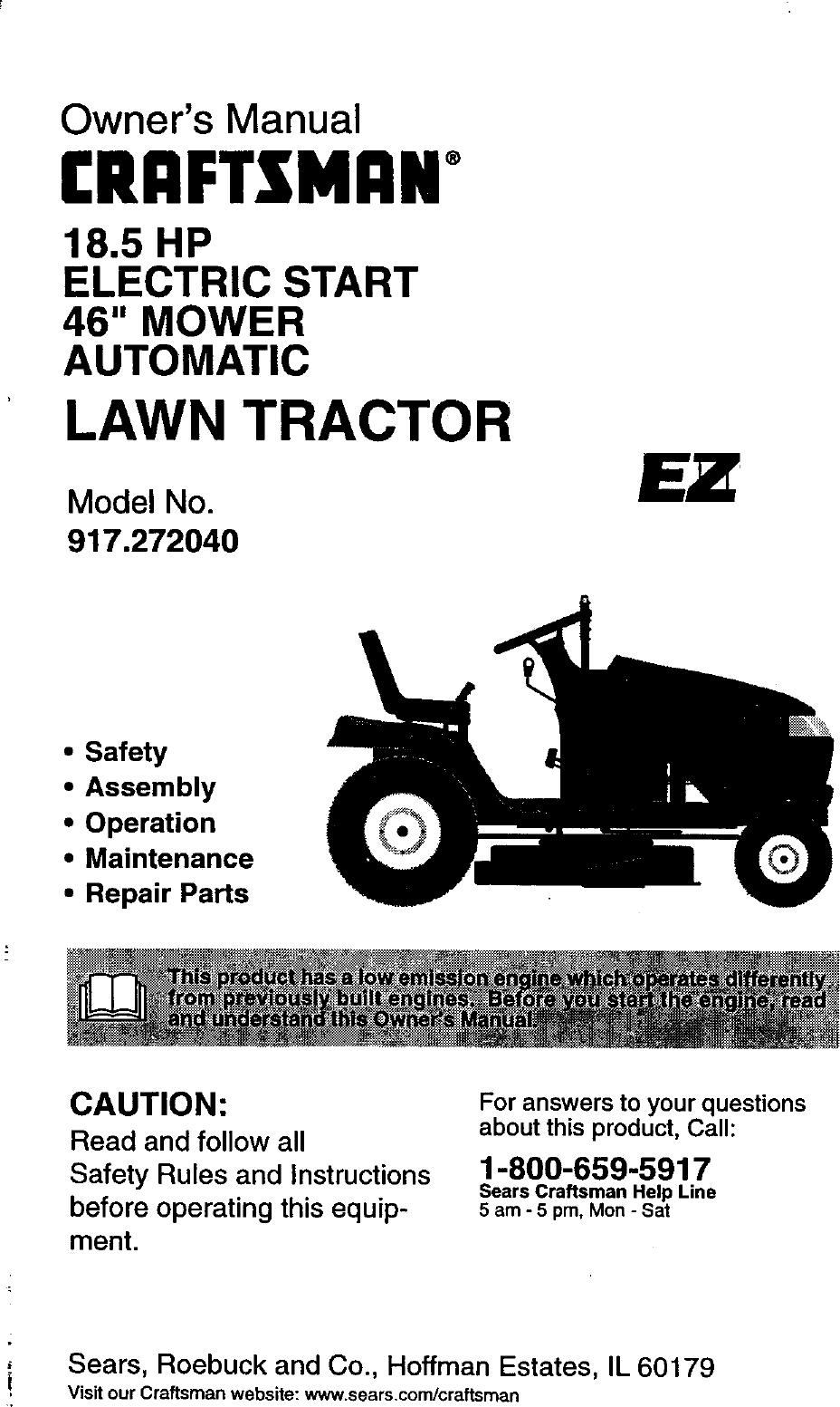 Craftsman 917272040 User Manual LAWN TRACTOR Manuals And Guides 99040572