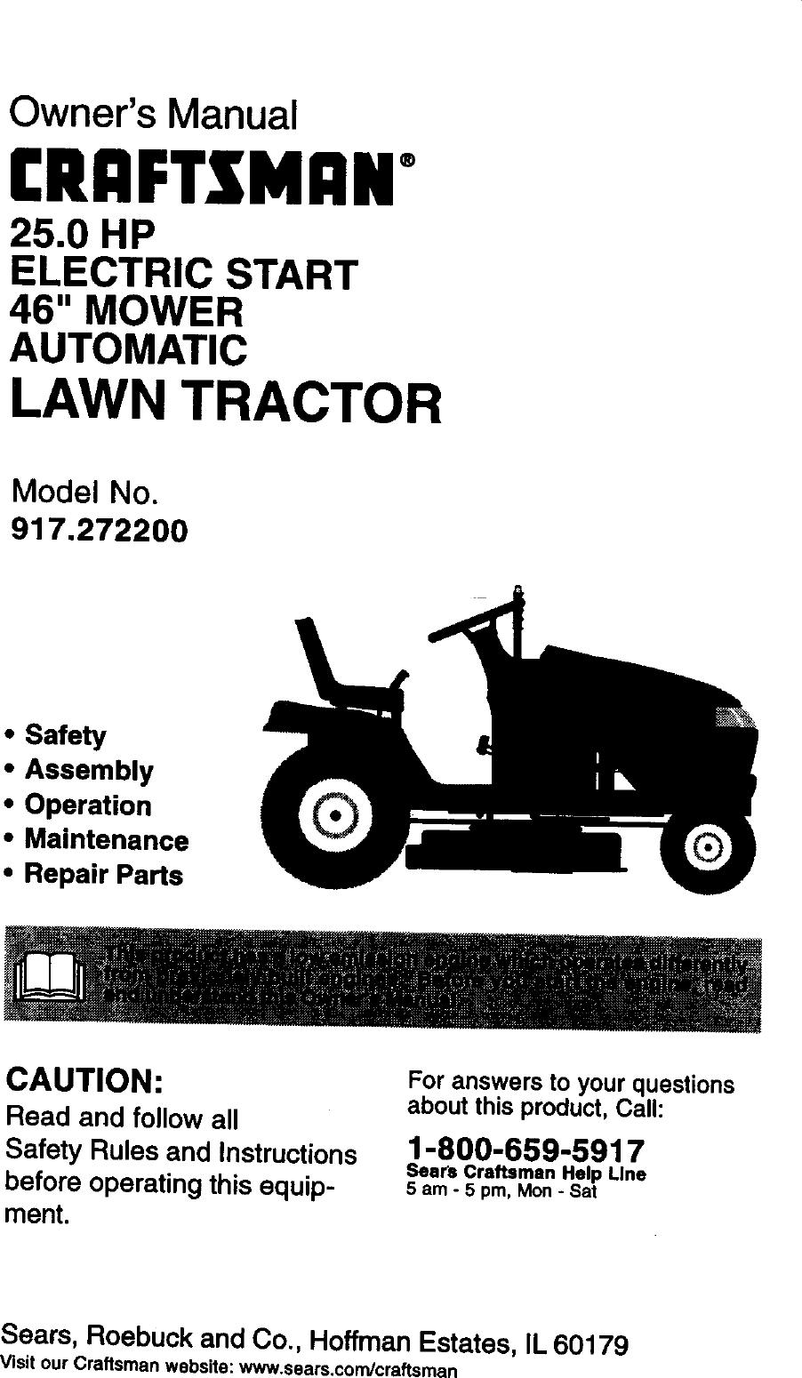 Craftsman 917272200 User Manual LAWN TRACTOR Manuals And Guides L0020125