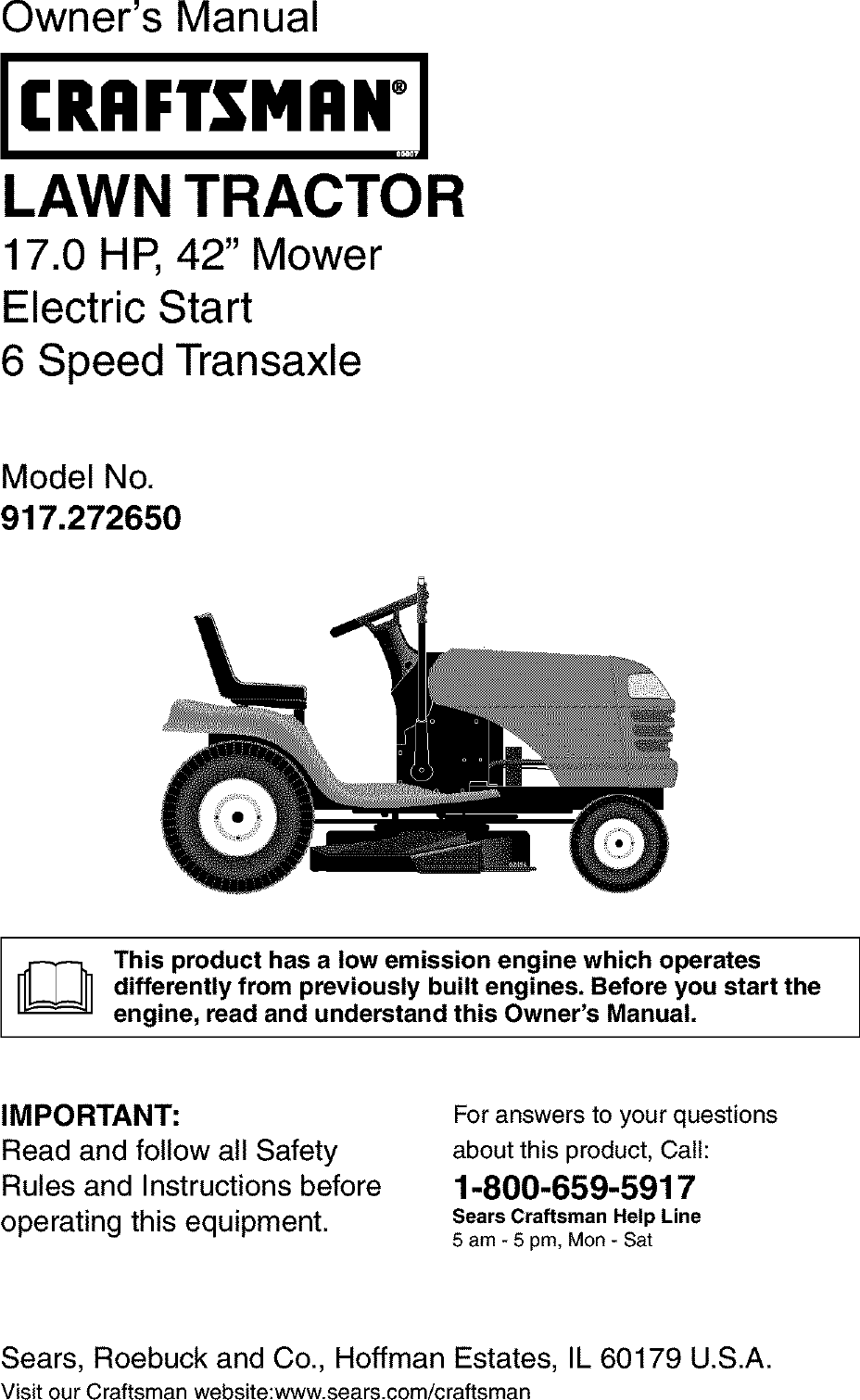 Craftsman lt1000 18 online hp owner's manual