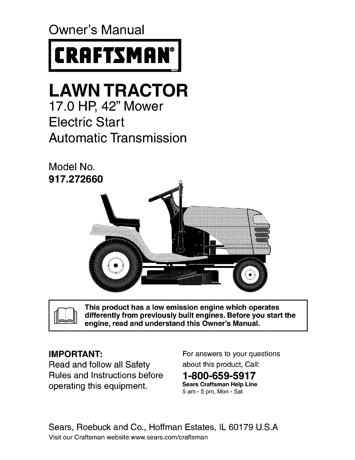 Craftsman 917272660 User Manual Tractor