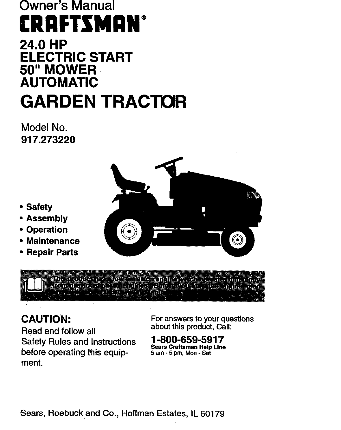 Craftsman 917273220 User Manual TRACTOR Manuals And Guides 98120028
