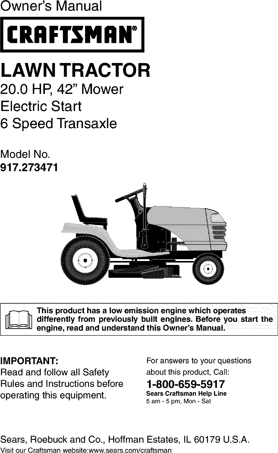 Craftsman 917273471 User Manual LAWN MOWER Manuals And Guides L0308079